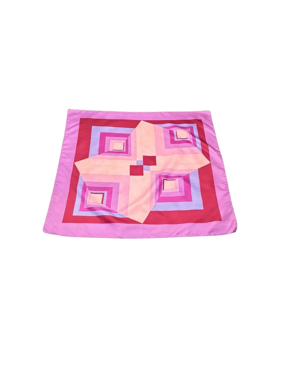 Vibrant Vintage Geometric Pink & Purple Square Silk Scarf